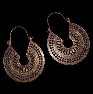 Bohemian Mandala Gold Filigree Cut Out Lace Earrings Hoop Big Boho Cut Out Hoops